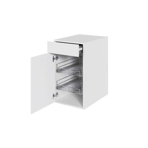 Multi-Living Køkken grydeskab i Hvid Front underskab H: 70,4 cm D: 60,0 cm - 2 udtræksriste 1 låge og 1 skuffe med deludtræk og softluk - Bredde: 40 cm