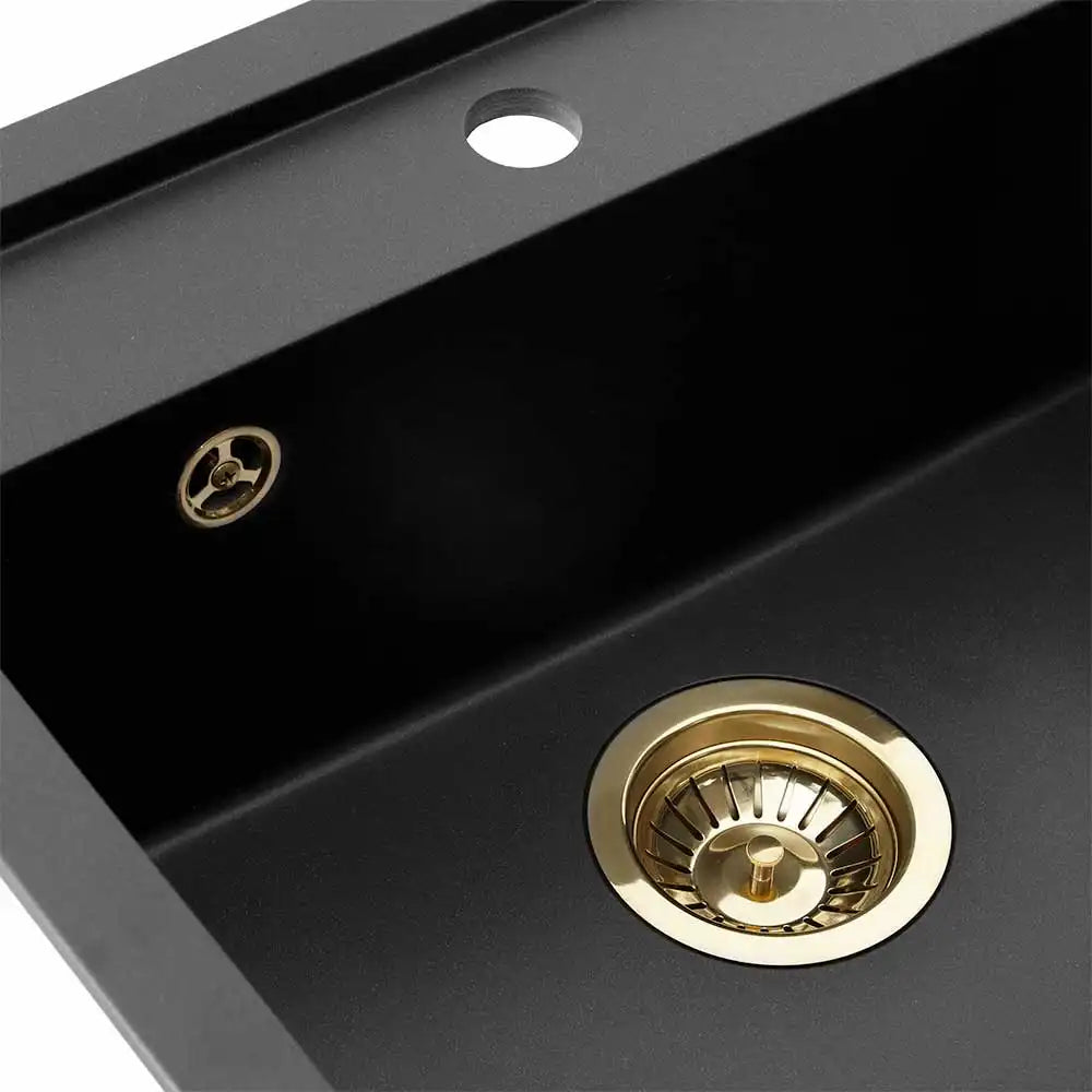Jupiter 60 Komposit køkkenvask, Sort m/PVD messing afløb