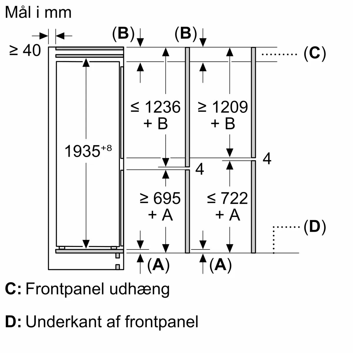 Integrerbart køle-/fryseskab 193.5 x 55.8 cm fladhængsel - Siemens iQ300 - KI96NSFD0