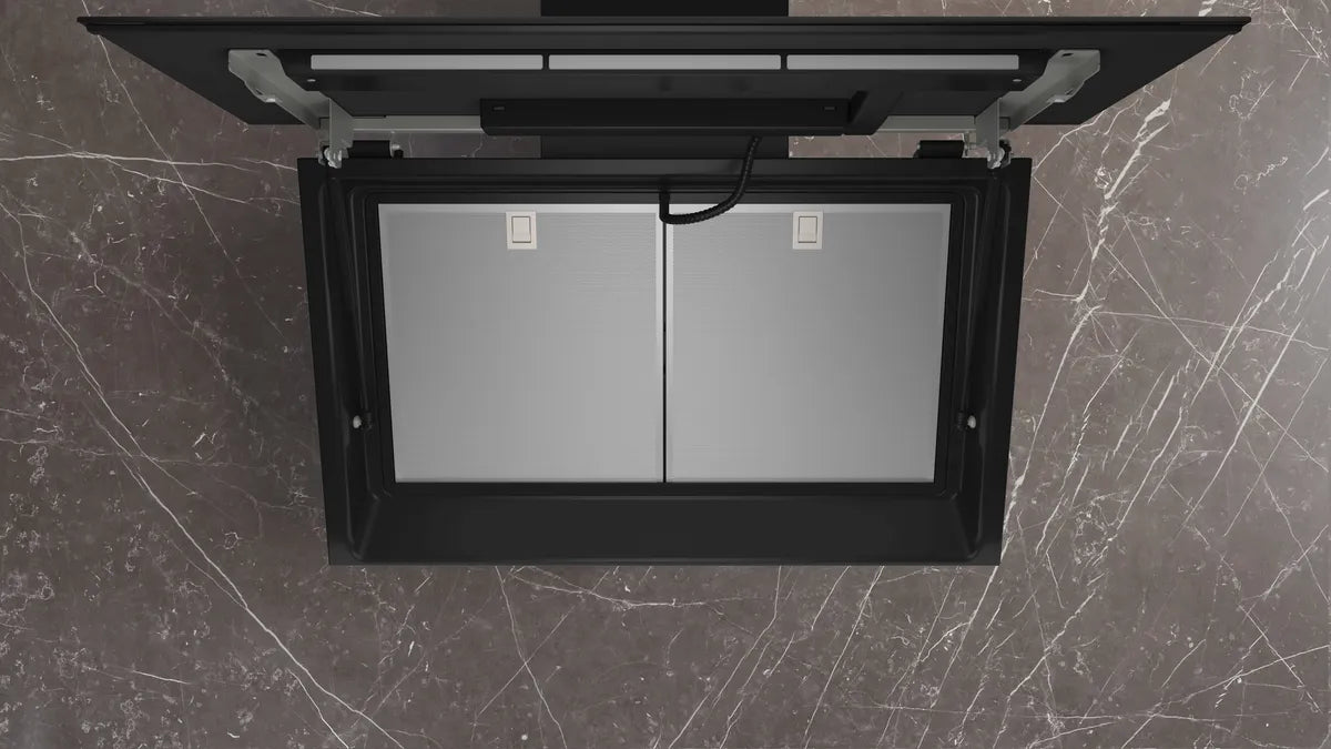 Væghængt emhætte 90 cm Klart glas med sort tryk - Siemens iQ700 - LC91KLT65