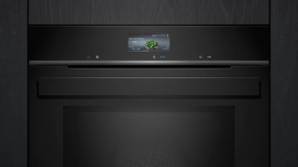 Indbygningsovn med mikro 67l m/disp sort - Siemens iQ700 - HM976GMB1 - 60x60cm sort