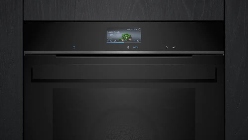 Indbygningsovn 71l Pyro A+ sort m/disp - Siemens iQ700 - HB976GMB1 - 60x60 cm sort