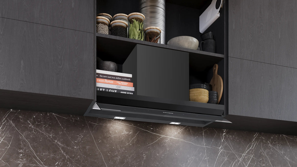 Siemens iQ500 Integreret boksemhætte 80 cm klart glas med sort tryk, Matsort - LJ87BDP60