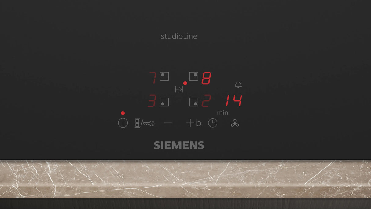 Siemens iQ300 Induktionskogeplade med indbygget emhætte 80 cm Matt Edition, overflademontering med ramme - ED87BBS16E