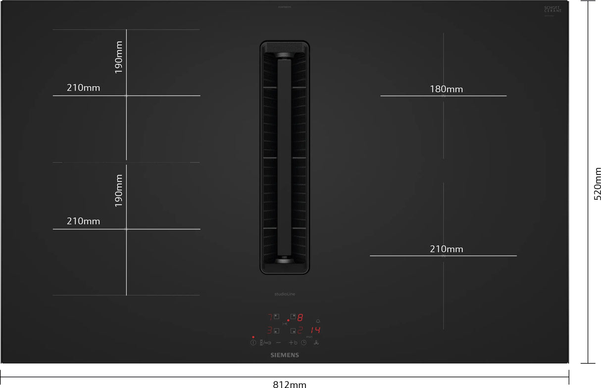 Siemens iQ300 Induktionskogeplade med indbygget emhætte 80 cm Matt Edition, overflademontering med ramme - ED87BBS16E