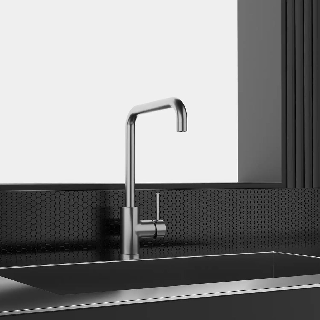 Primy Steel Square køkkenarmatur, Rustfrit stål