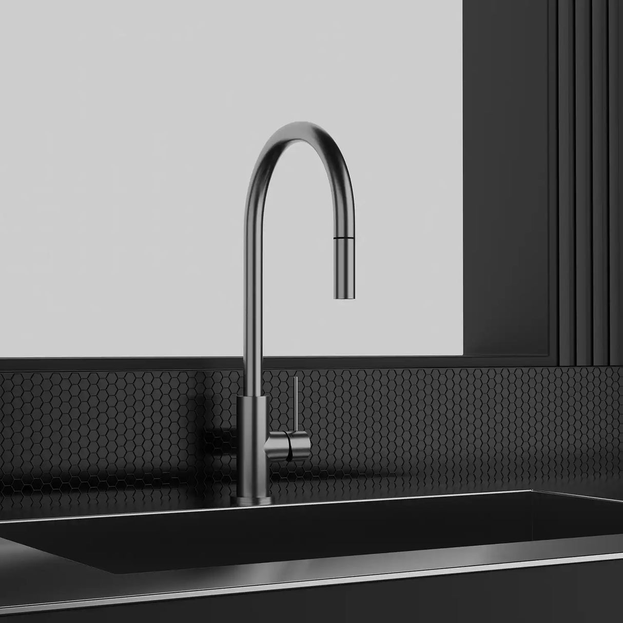 PRIMY STEEL ACCENT KØKKENARMATUR M/UDTRÆKSTUD, RUSTFRIT STÅL