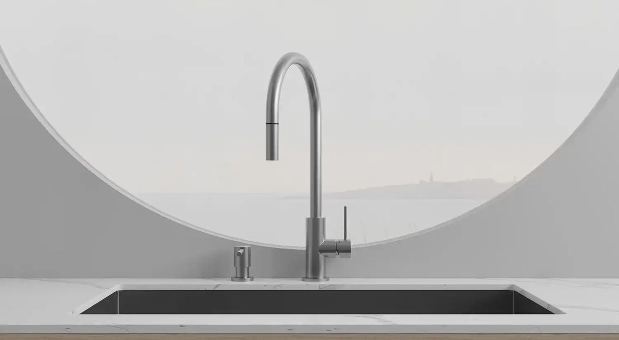 PRIMY STEEL ACCENT KØKKENARMATUR M/UDTRÆKSTUD, RUSTFRIT STÅL