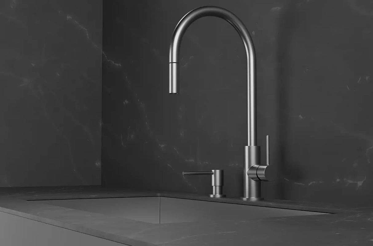 PRIMY STEEL ACCENT KØKKENARMATUR M/UDTRÆKSTUD, RUSTFRIT STÅL