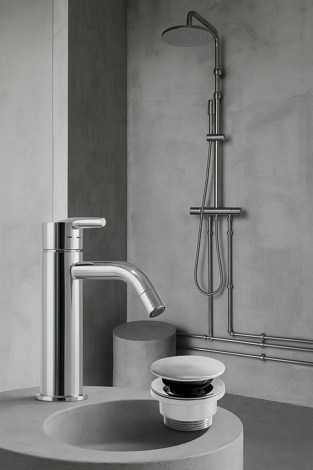 Samlet bruser og armatur sæt i krom