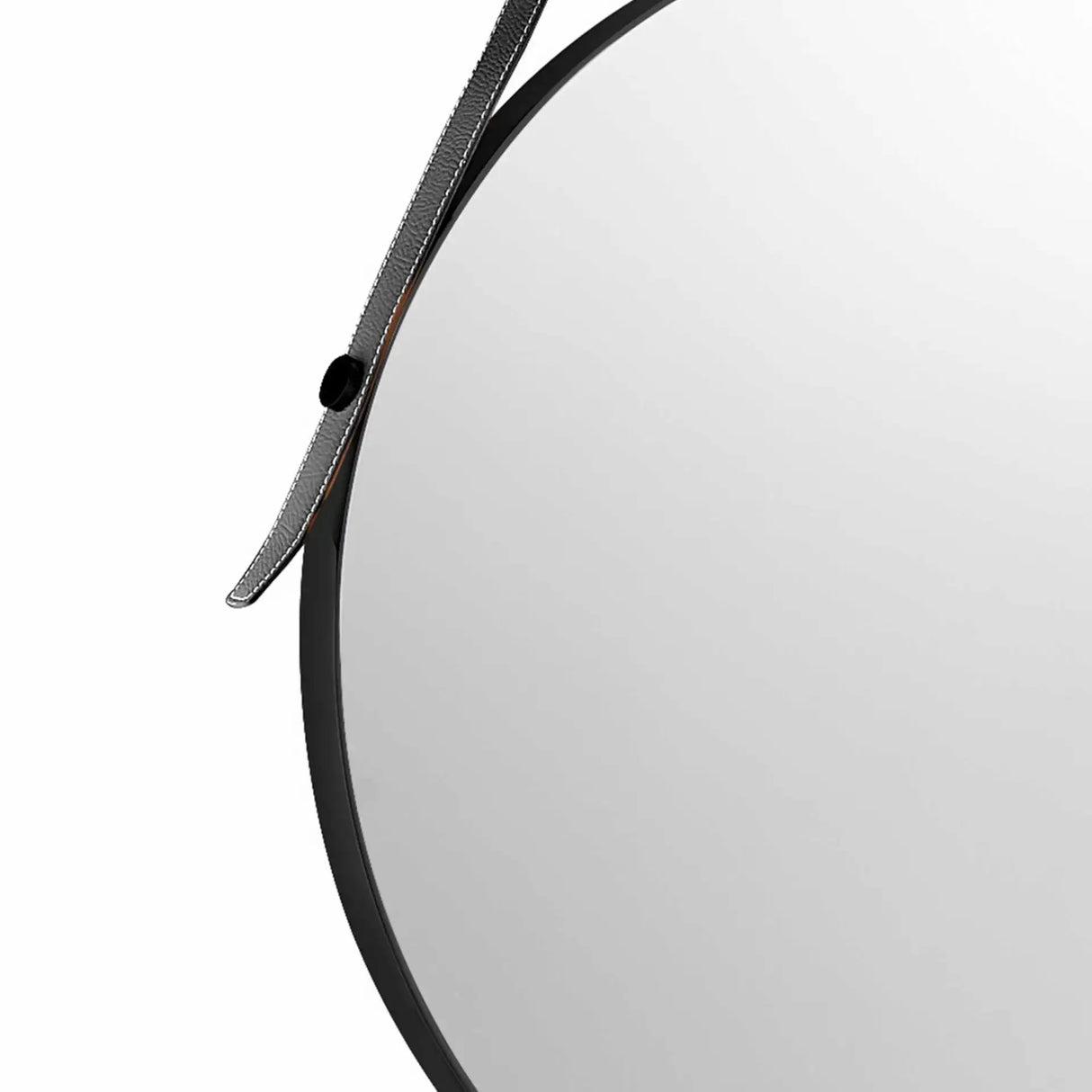 LAVABO SPEJL Ø500 MM, MATSORT M/SORT LÆDERSTROP