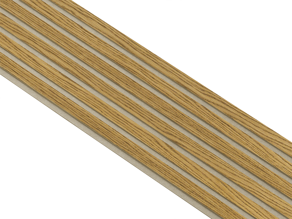 Akustikpaneler i almindelig kerne i brun oliering - vælg mellem forskellige farve filt - Mål: 16 × 300 × 2780 mm