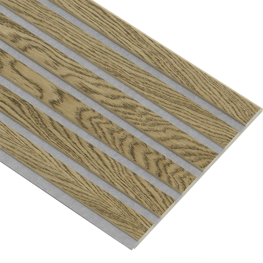 Akustikpaneler i almindelig kerne i mørkebrun oliering - vælg mellem forskellige farve filt - Mål: 16 × 300 × 2780 mm