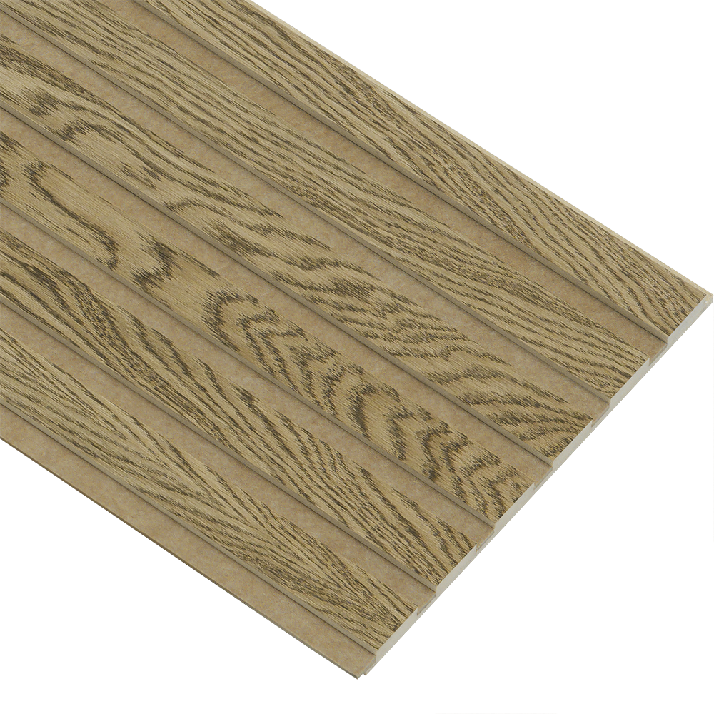 Akustikpaneler i almindelig kerne i mørkebrun oliering - vælg mellem forskellige farve filt - Mål: 16 × 300 × 2780 mm