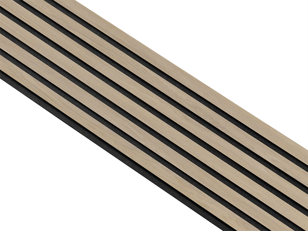 Akustikpaneler i sort kerne i hvid oliering - vælg mellem forskellige farve filt - Mål: 17 × 300 × 2780 mm