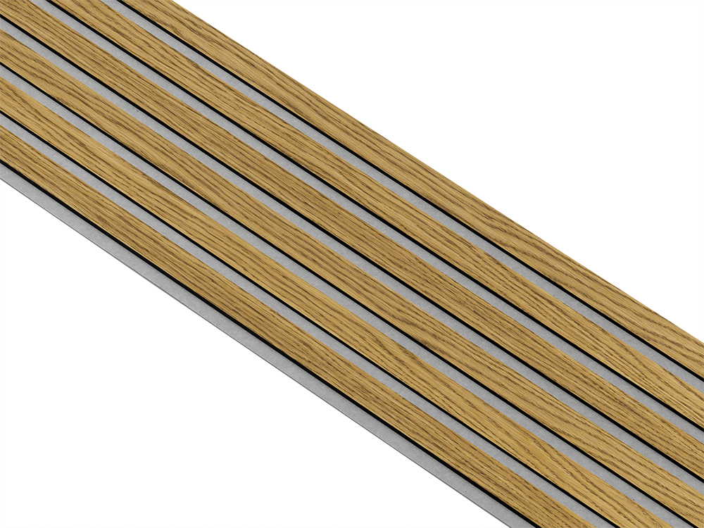 Akustikpaneler i sort kerne i brun oliering - vælg mellem forskellige farve filt - Mål: 17 × 300 × 2780 mm