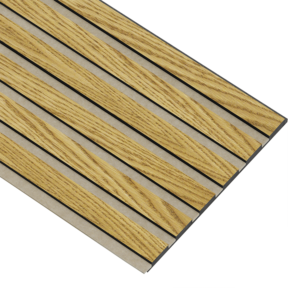 Akustikpaneler i sort kerne i brun oliering - vælg mellem forskellige farve filt - Mål: 17 × 300 × 2780 mm