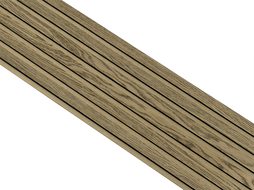 Akustikpaneler i sort kerne i mørkebrun oliering - vælg mellem forskellige farve filt - Mål: 17 × 300 × 2780 mm