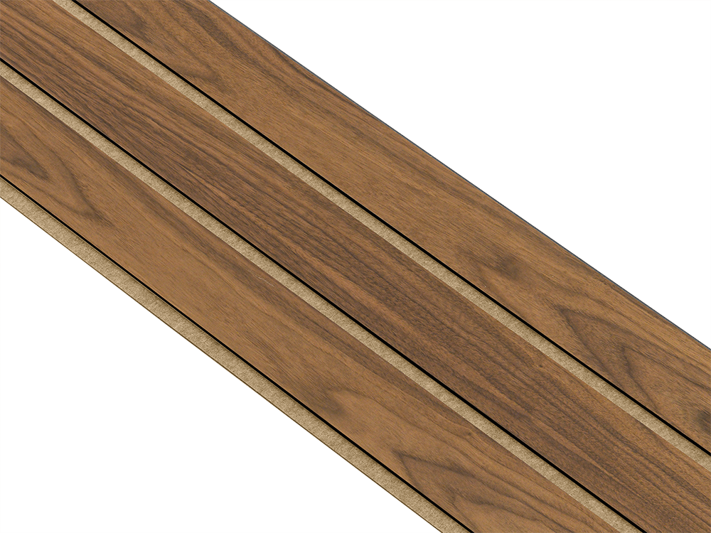 I-Wood Basic 3-lamel paneler med valnød finer, sort kerne i klar oliering - mål 17 x 300 x 2780 mm