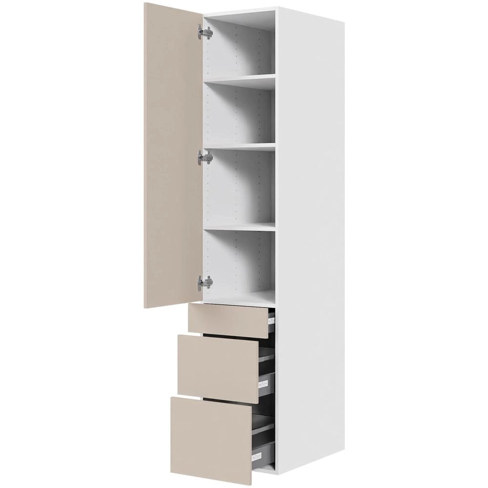 Multi-Living Køkken garderobeskab i Cibo Sabbia 123 H: 195,2 cm D: 60,0 cm - 1 låge og 3 skuffer fuldudtræk/softclose - Bredde: 40 cm