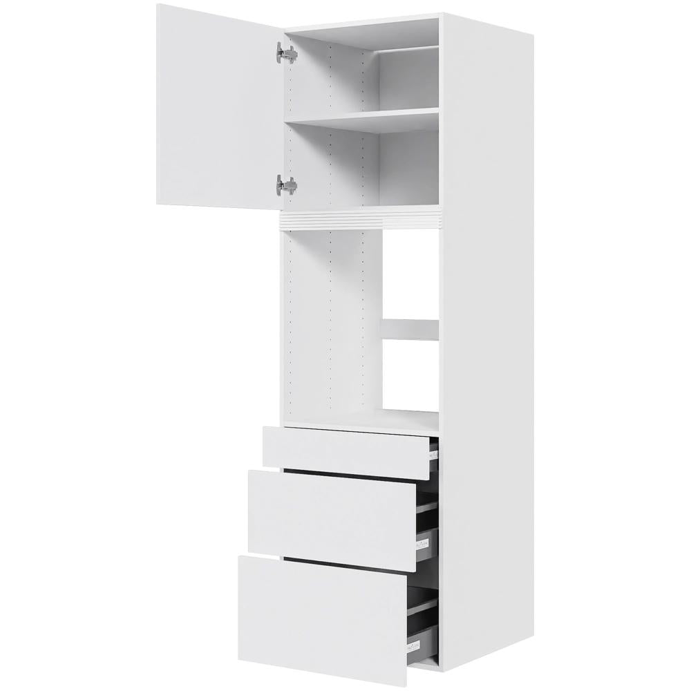 Multi-Living Køkken indbygningsskab i Hvid Front til ovn H: 195,2 cm D: 60,0 cm - 3 skuffer deludtræk og softluk og 1 låge i bredde: 60 cm