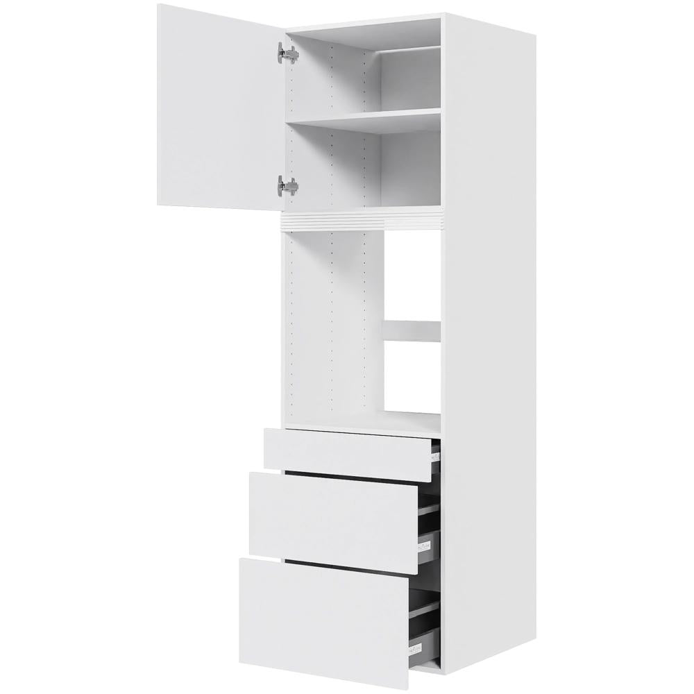 Multi-Living Køkken indbygningsskab i Hvid Front til ovn H: 195,2 cm D: 60,0 cm - 3 skuffer fuldudtræk og softluk og 1 låge i bredde: 60 cm