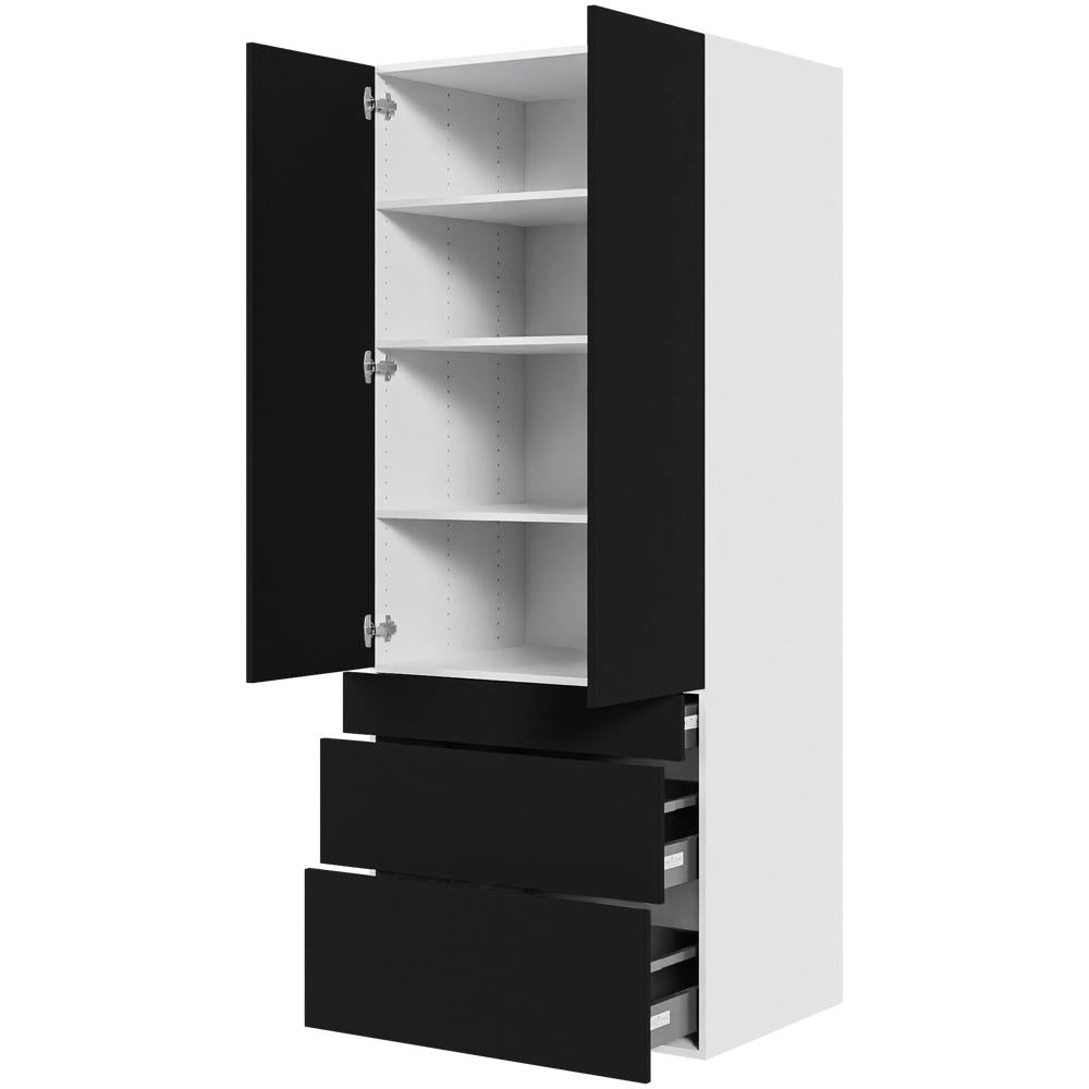 Multi-Living Køkken garderobeskab i Cibo Nero H: 195,2 cm D: 60,0 cm - 2 låger og 3 skuffer fuldudtræk/softclose - Bredde: 80 cm