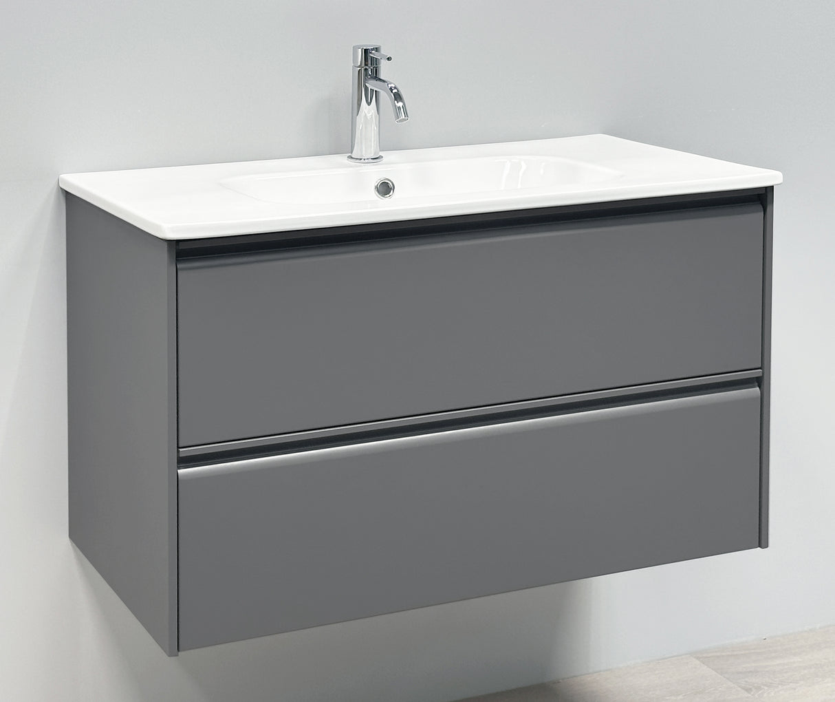 Nordskab badsæt i Grå - bredde 60 cm med Solid Surface badborplade