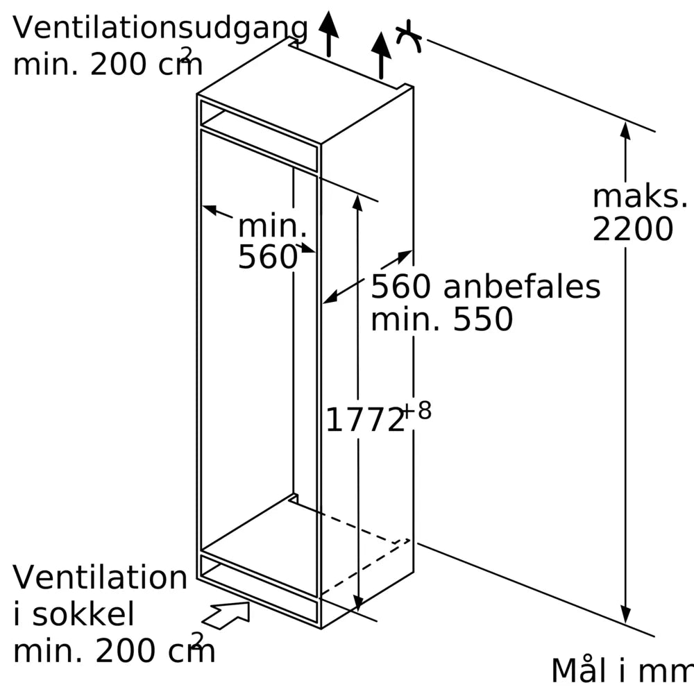 Integrerbart køle-/fryseskab 177.2 x 55.8 cm fladhængsel med dæmpet lukning (soft close) - Siemens iQ500 - KI87SADE0
