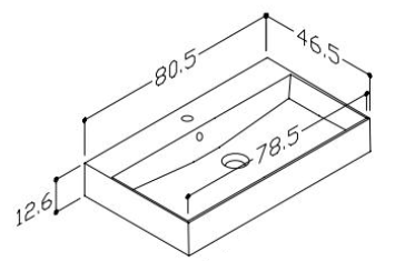 Nordskab badbordplade i porcelæn - bredde 80 cm x dybde 46,5 cm med hanehul