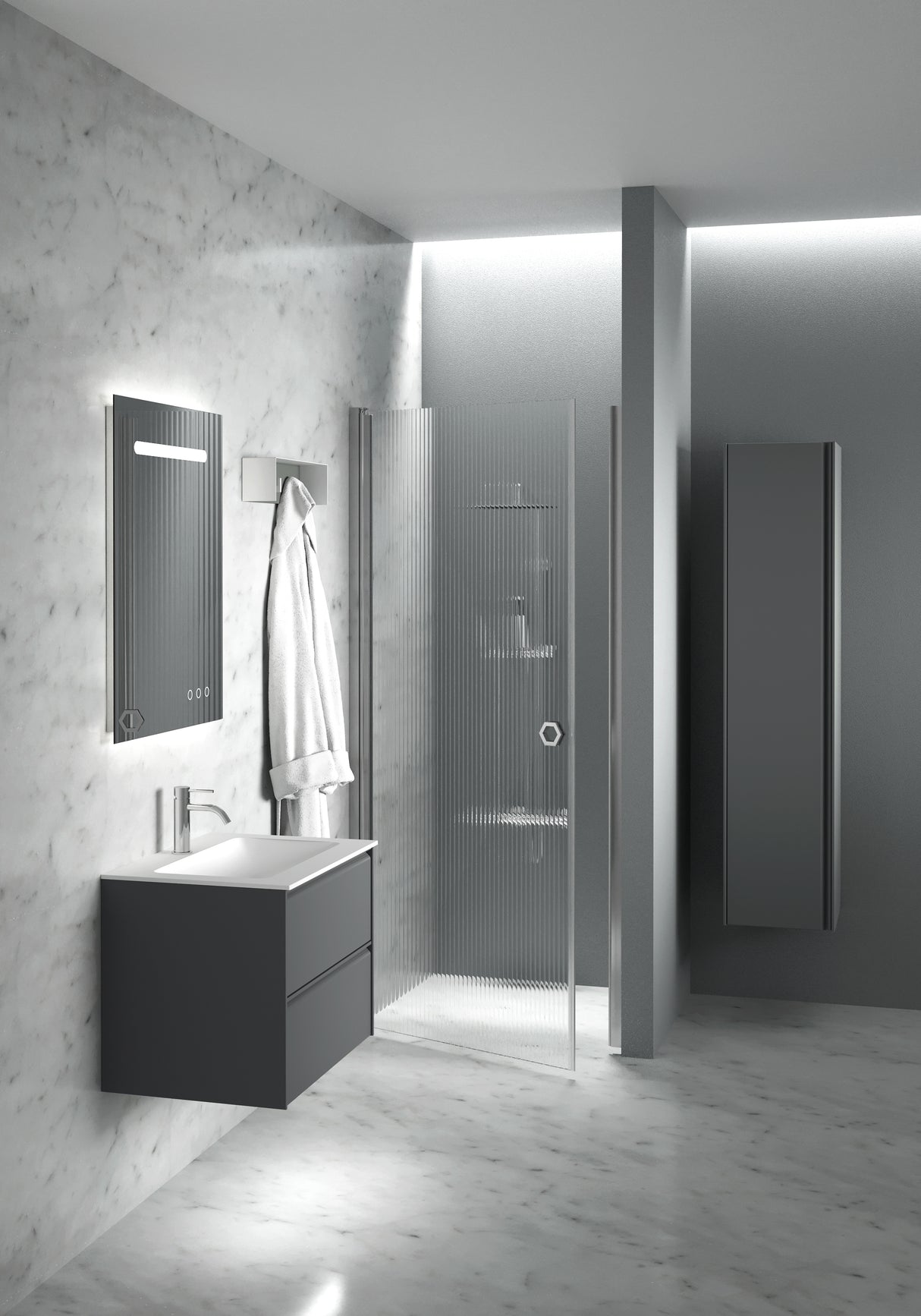 Nordskab badsæt i Grå - bredde 60 cm med Solid Surface badborplade