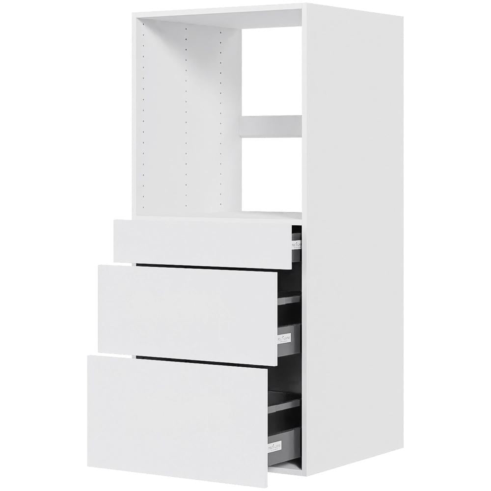 Multi-Living Køkken indbygningsskab i Hvid Front til ovn H: 131,2 cm D: 60,0 cm - 3 skuffer med fuldudtræk og softluk - Bredde: 60 cm