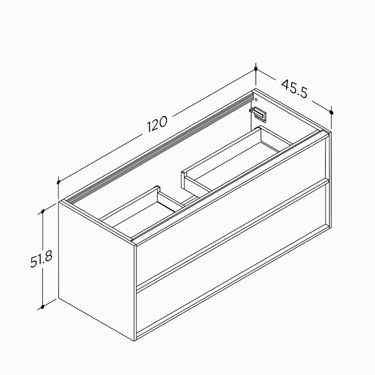 Nordic snedker vaskeskab i Natur lakeret eg med Reno solid surface badbordplade i bredde 120 cm med hanehul