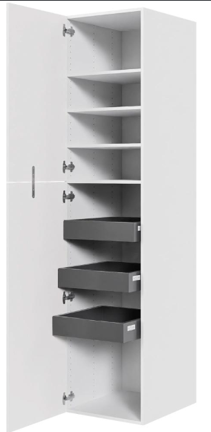 Multi-Living Hvid Malet Front XL Linnedskab 50 cm med 4 hylder, 3 bakker og to-delt låge - deludtræk