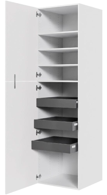 Multi-Living Hvid Malet Front XL Linnedskab 60 cm med 4 hylder, 3 bakker og to-delt låge - deludtræk