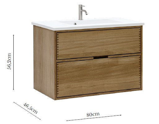 Mørkolieret snedkerbadmøbel med push fra Nordskab i bredde 80 cm med mat hvid badbordplade