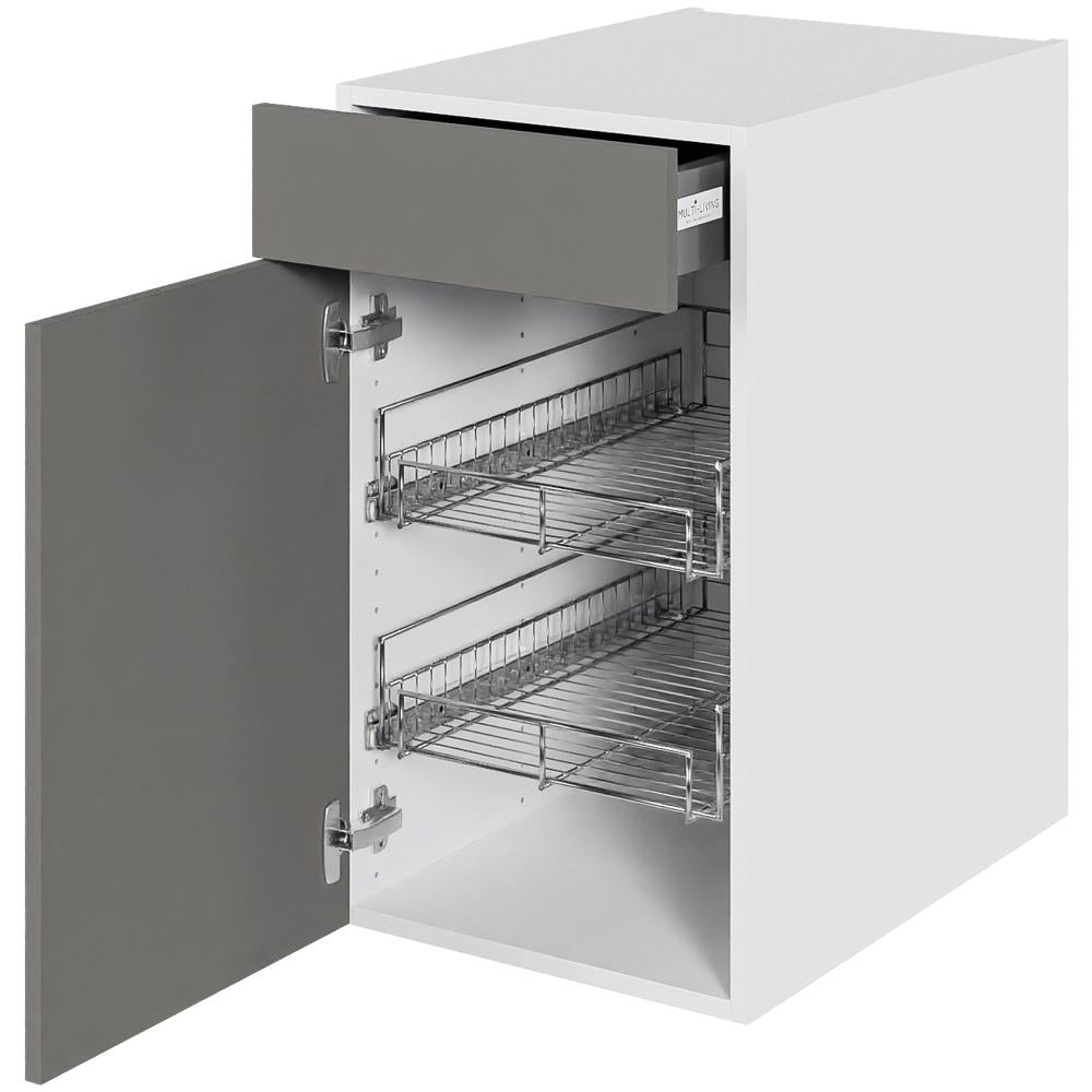Multi-Living Køkken grydeskab i Cibo Grigio underskab H: 70,4 cm D: 60,0 cm - 2 udtræksriste 1 låge og 1 skuffe med deludtræk/softluk - Bredde: 40 cm
