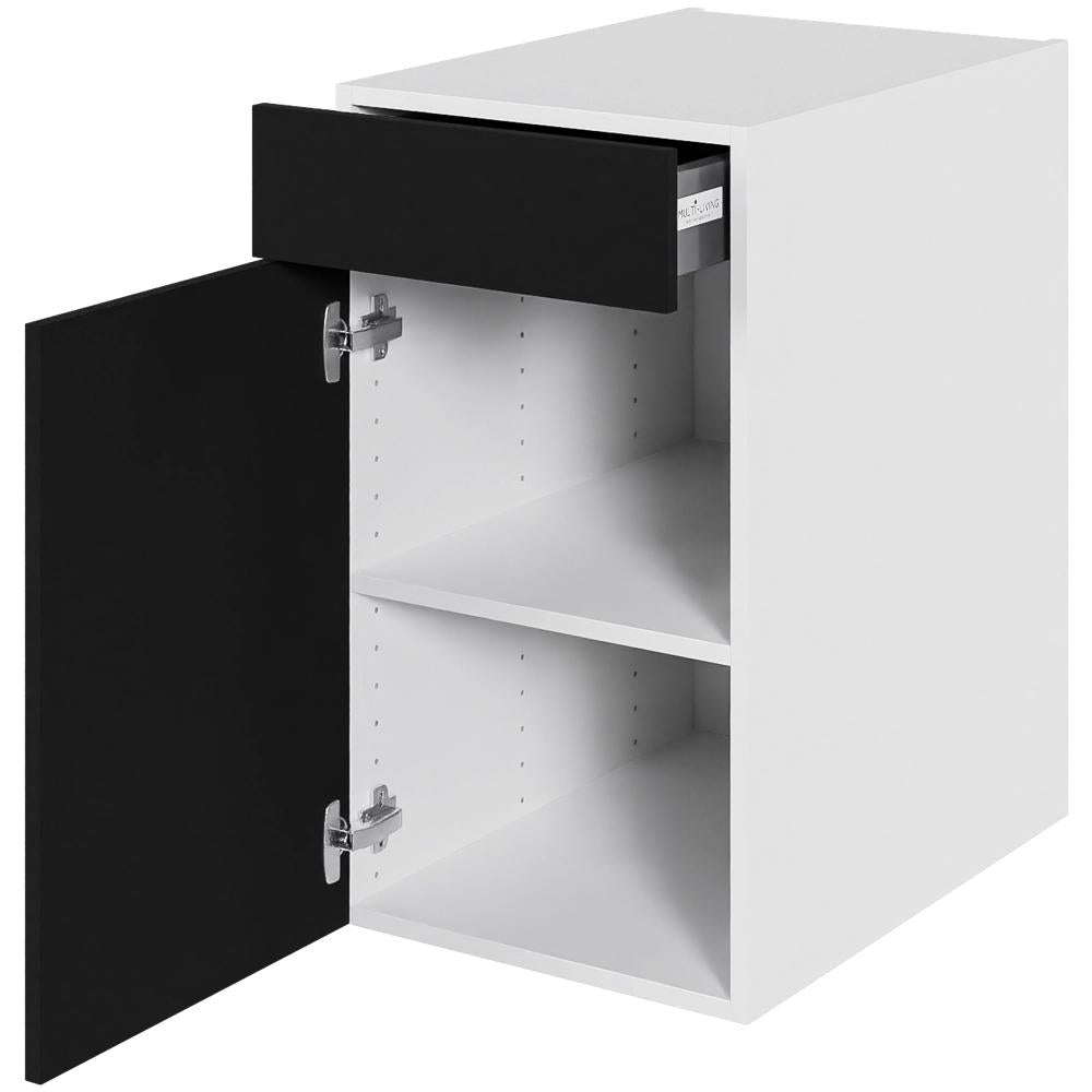Multi-Living Køkken hyldeskab i Cibo Nero H: 70,4 cm D: 60,0 cm - 1 låge & skuffe deludtræk/softluk - Bredde: 40 cm