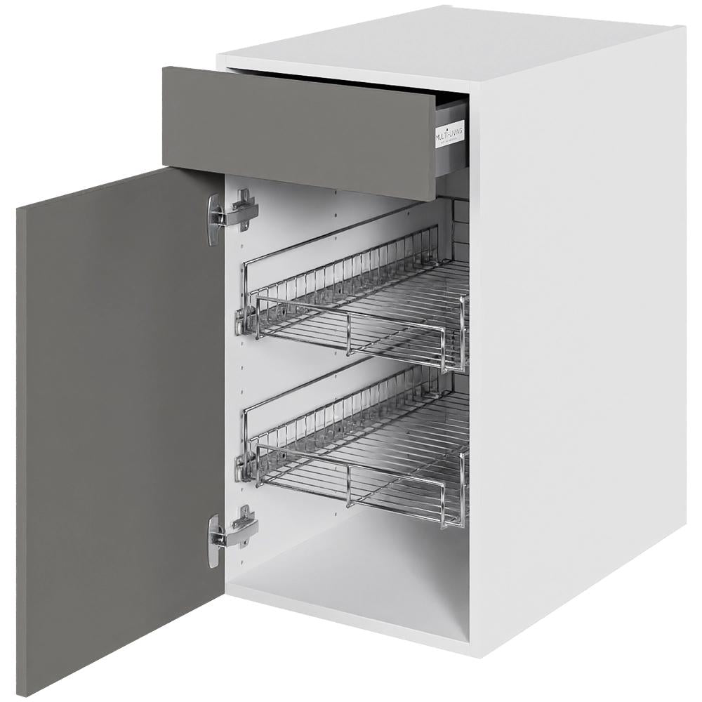 Multi-Living Køkken grydeskab i Cibo Grigio underskab H: 70,4 cm D: 60,0 cm - 2 udtræksriste 1 låge & 1 skuffe med fuldudtræk/softluk - Bredde: 40 cm