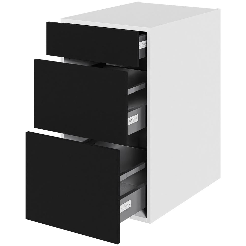 Multi-Living Køkken skuffeskab i Cibo Nero H: 70,4 cm D: 60,0 cm - 3 skuffer deludtræk/softluk - Bredde: 40 cm