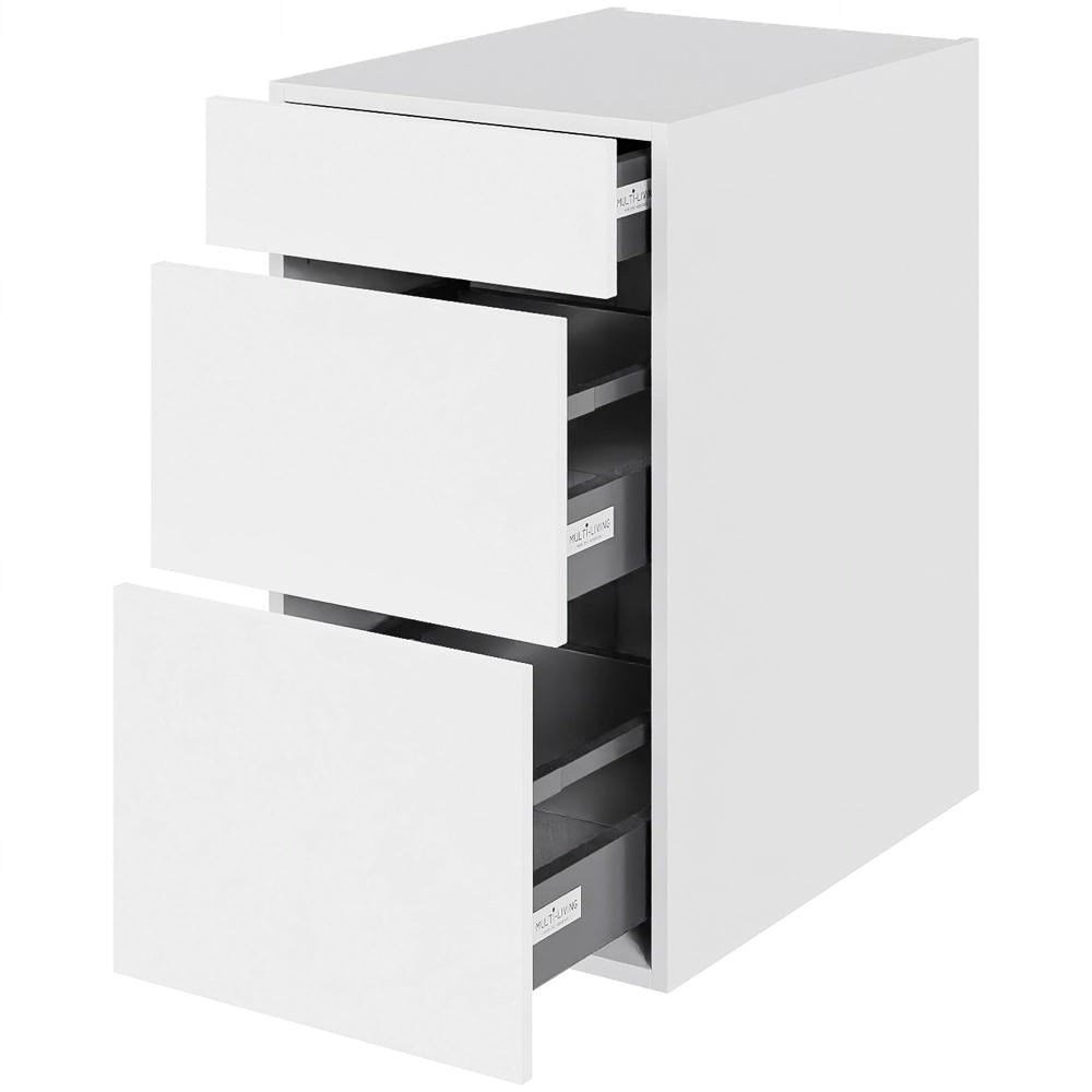 Multi-Living Køkken kolonialskab i Cibo Bianco 129 H: 70,4 cm D: 60,0 cm B: 40 cm - med 3 skuffer og deludtræk/softluk
