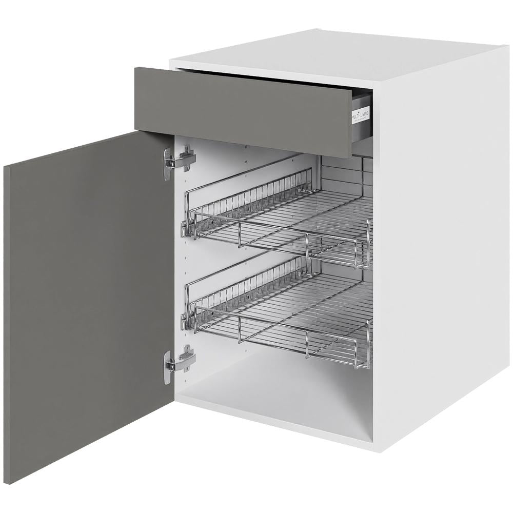 Multi-Living Køkken grydeskab i Cibo Grigio underskab H: 70,4 cm D: 60,0 cm - 2 udtræksriste 1 låge og 1 skuffe med deludtræk/softluk - Bredde: 50 cm