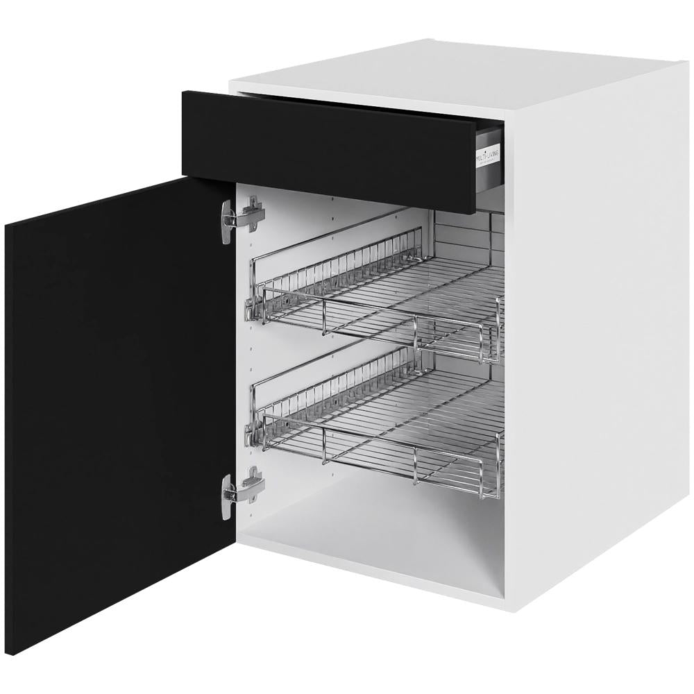 Multi-Living Køkken grydeskab i Cibo Nero underskab H: 70,4 cm D: 60,0 cm - 2 udtræksriste 1 låge & 1 skuffe med fuldudtræk/softluk - Bredde: 50 cm