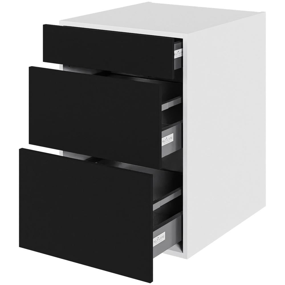 Multi-Living Køkken skuffeskab i Cibo Nero H: 70,4 cm D: 60,0 cm - 3 skuffer deludtræk/softluk - Bredde: 50 cm
