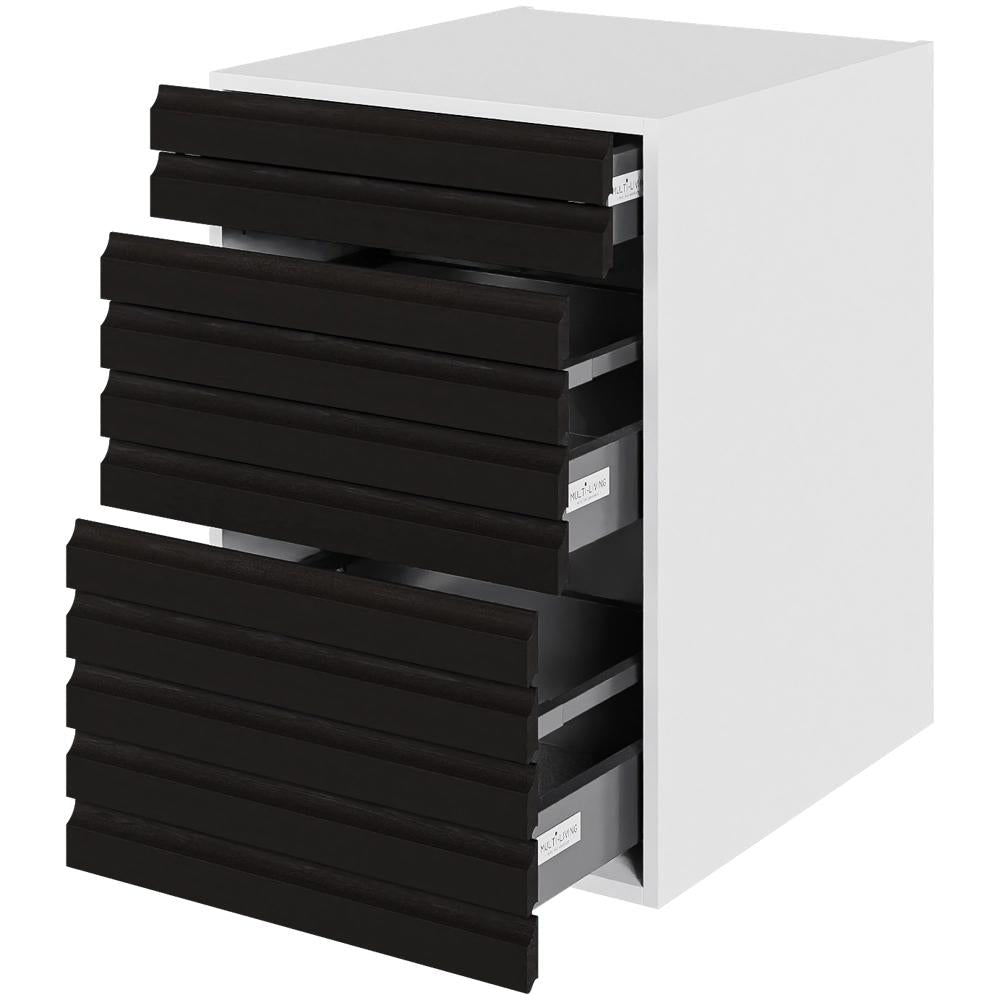 Multi-Living Køkken skuffeskab i S-Line Sort Eg H: 70,4 cm D: 60,0 cm - 3 skuffer fuldtudtræk med softluk - Bredde: 60 cm
