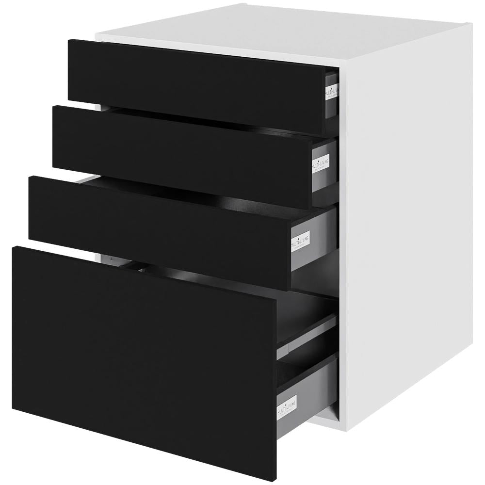 Multi-Living Køkken skuffeskab i Cibo Nero H: 70,4 cm D: 60,0 cm - 4 skuffer deludtræk/softluk - Bredde: 60 cm