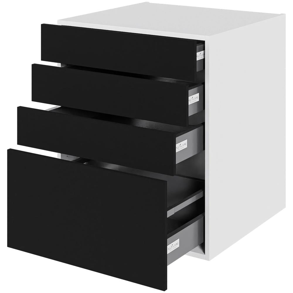 Multi-Living Køkken skuffeskab i Cibo Nero H: 70,4 cm D: 60,0 cm - 4 skuffer fuldtudtræk/softluk - Bredde: 60 cm