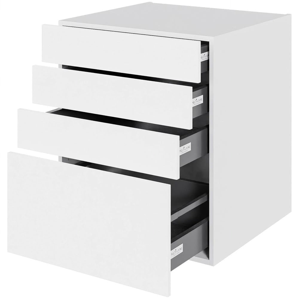 Multi-Living Køkken skuffeskab i Cibo Bianco 129 H: 70,4 cm D: 60,0 cm B: 60 cm - med 4 skuffer, fuldudtræk og softluk - inklusiv bestikindeler