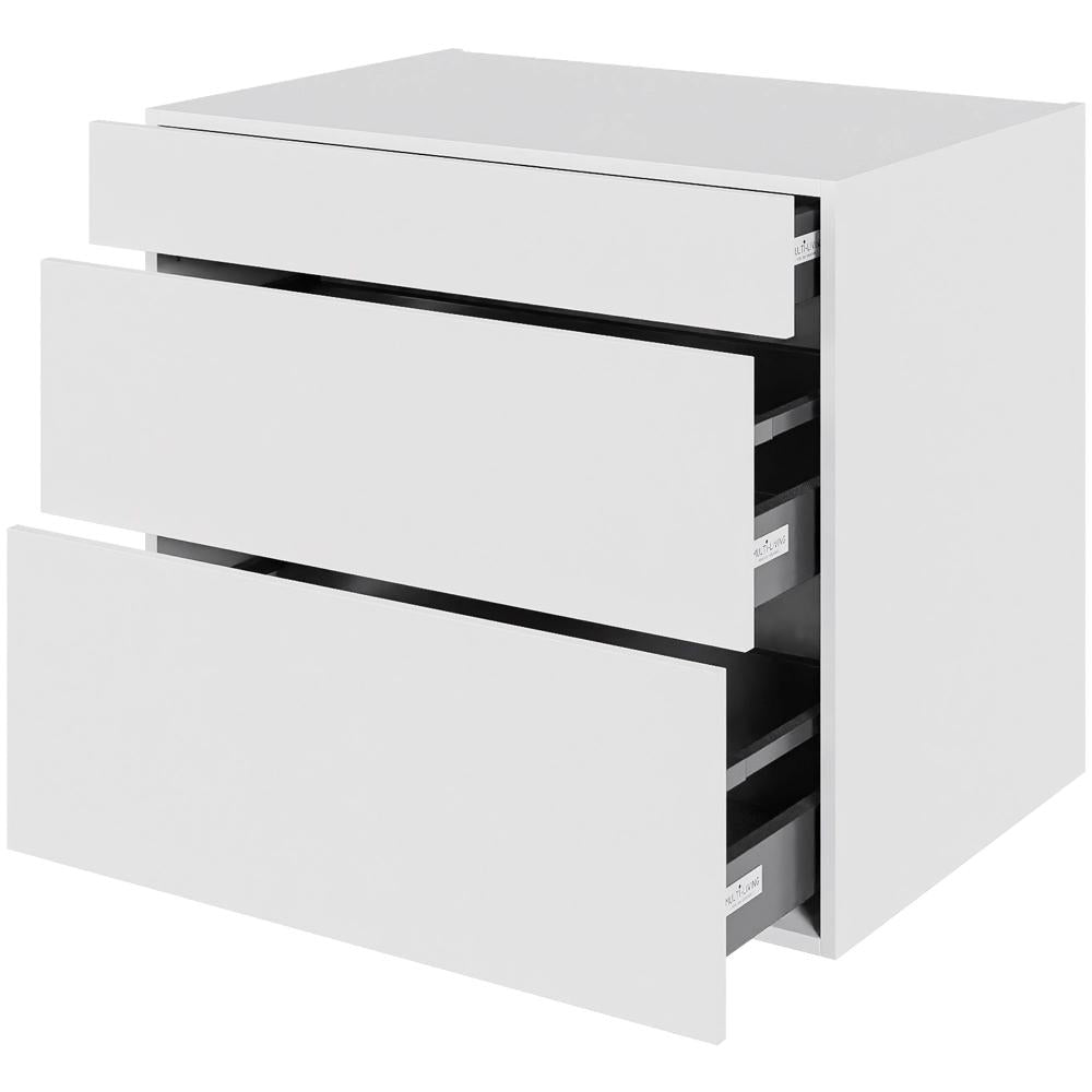 Multi-Living Køkken skuffeskab i Malet Hvid Front H: 70,4 cm D: 60,0 cm - 3 skuffer deludtræk/softluk - Bredde: 80 cm