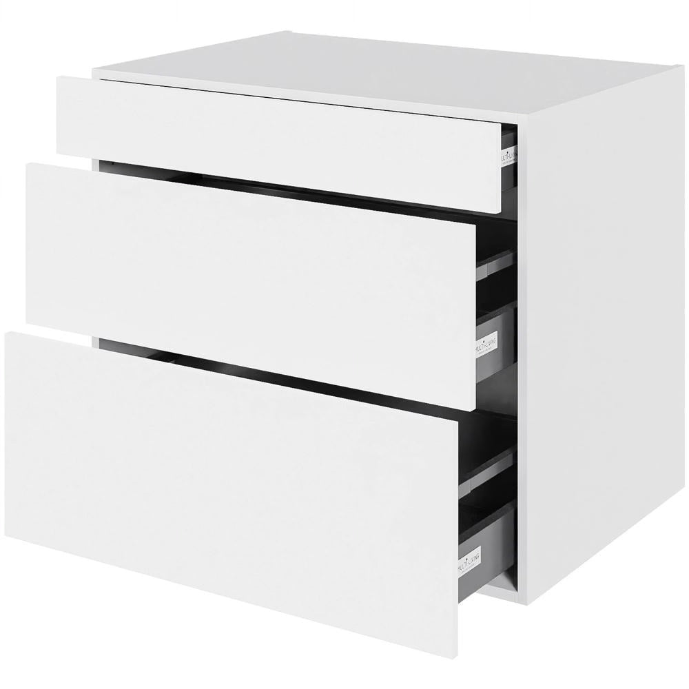 Multi-Living Køkken kolonialskab i Cibo Bianco 129 H: 70,4 cm D: 60,0 cm B: 80 cm - med 3 skuffer og deludtræk/softluk